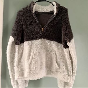 Grey and White Colorblock Sherpa Pullover